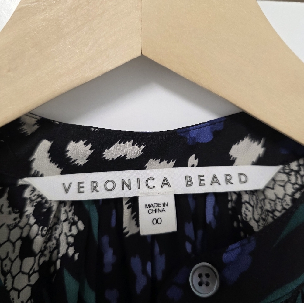 Veronica Beard Buckley Floral Silk Blouse Green Black Size 00 Loose Fit Preppy - Picture 7 of 13